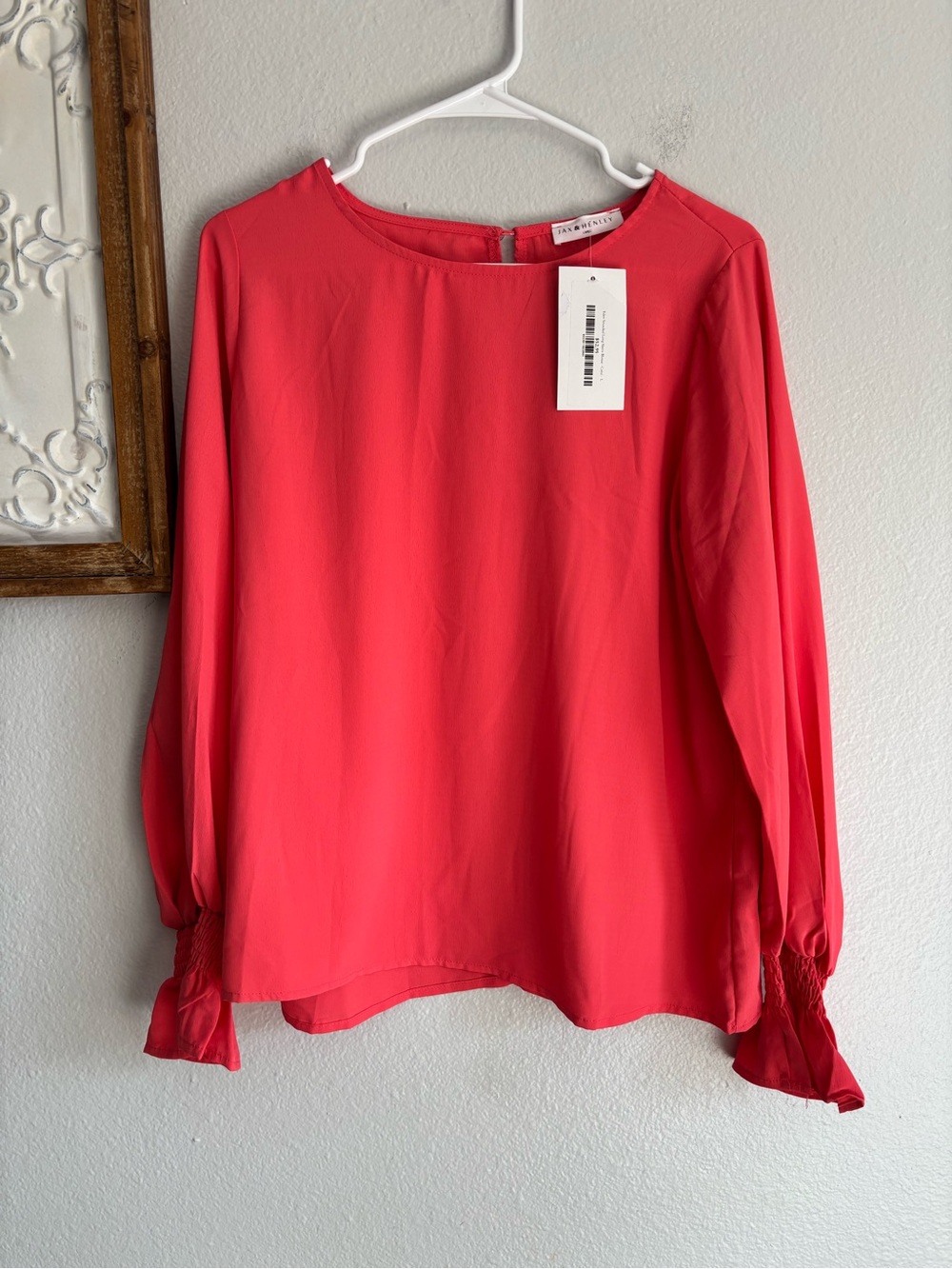 Jax & Henley women’s size large smocked long sleeve blouse coral red NWT casual